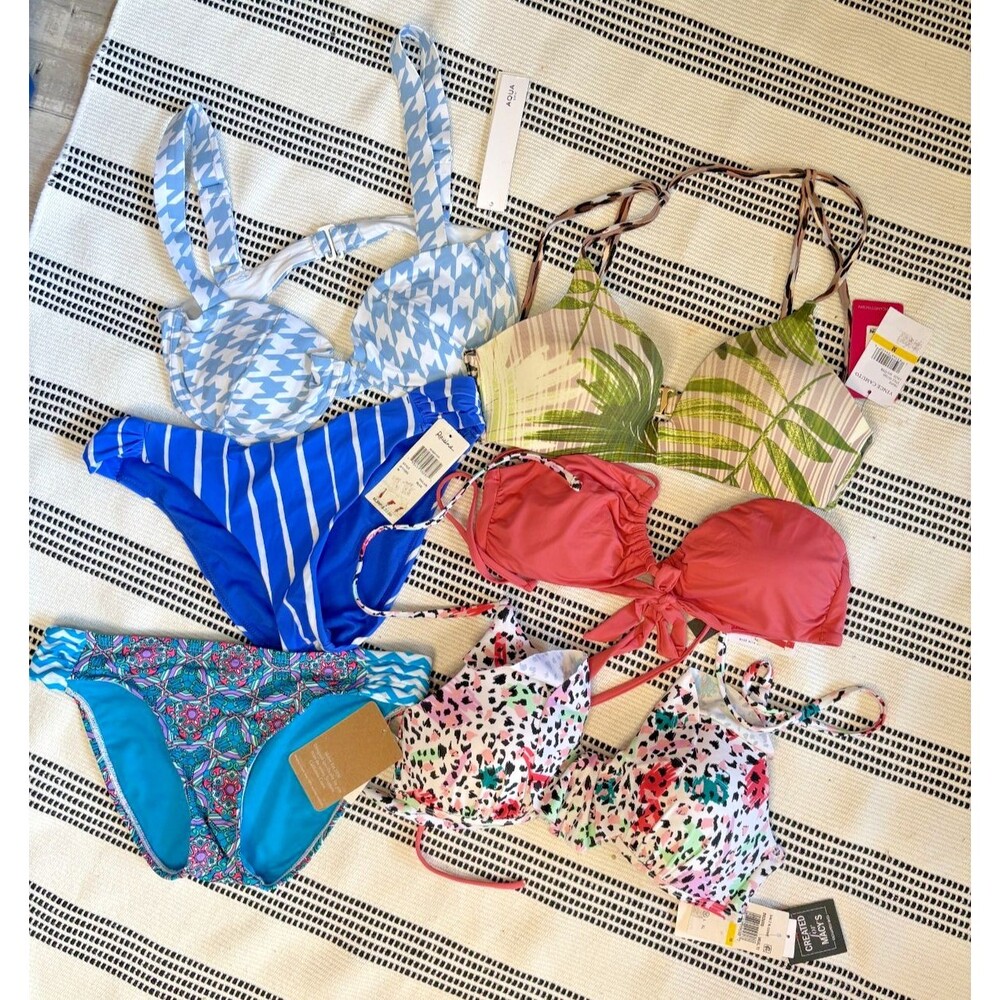 Lot Medium Bikini Tops Bottoms Macy's  Vince Camuto AQUA Raisens